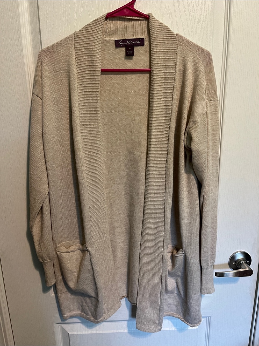 Gloria Vanderbilt Beige Open-Front Shawl Collar Cardigan